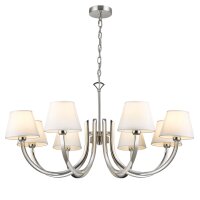 Kronleuchter Metall Stoff 92 cm breit Nickel Weiß...