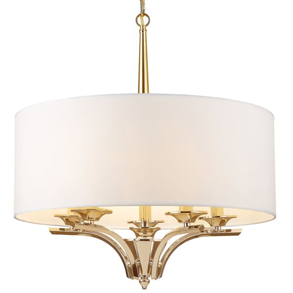 Hängelampe Stoff Metall D: 60 cm rund in Gold Weiß E14