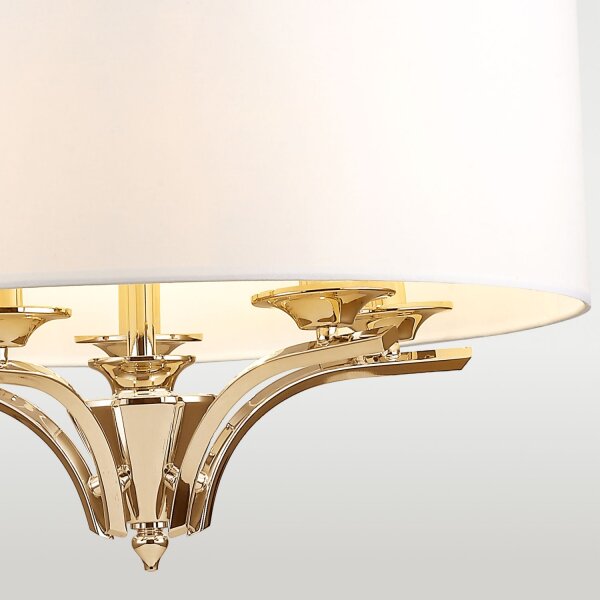 Hängelampe Stoff Metall D: 60 cm rund in Gold Weiß E14