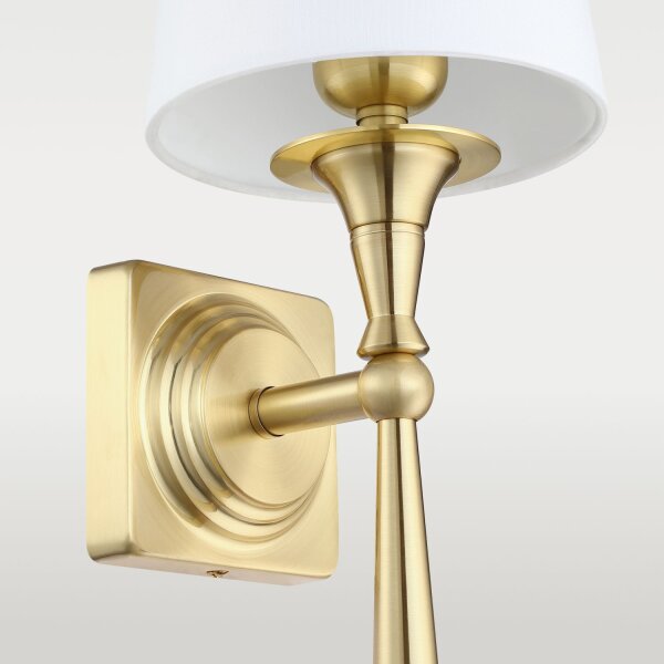 Wandlampe Metall Stoff E27 H: 54 cm in Messing Weiß Rustikal