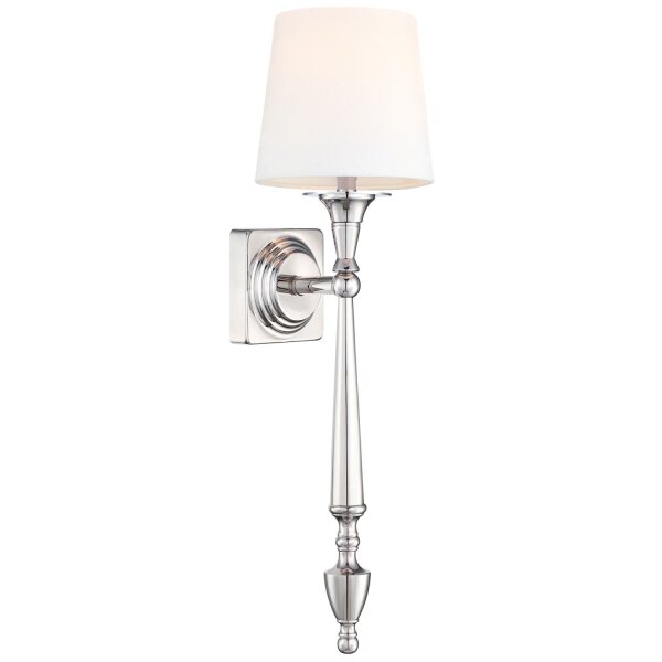 Wandlampe E27 54 cm hoch Nickel Weiß Rustikal Stoff Metall