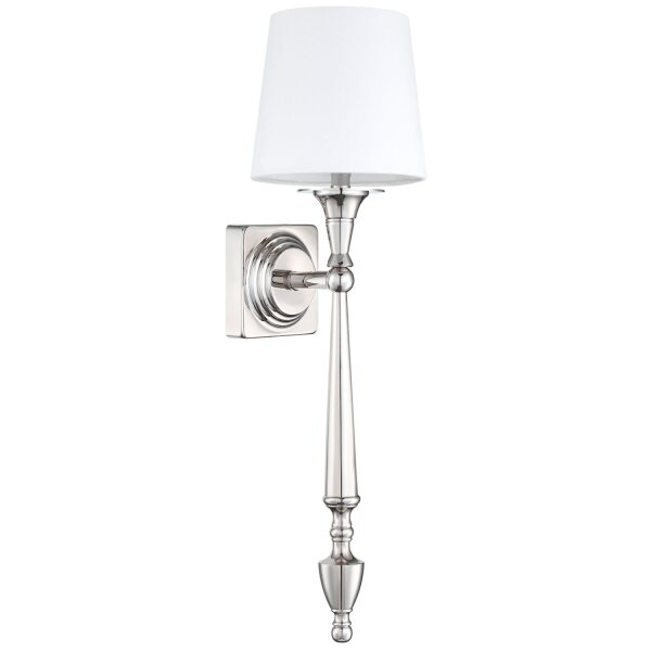 Wandlampe E27 54 cm hoch Nickel Weiß Rustikal Stoff Metall