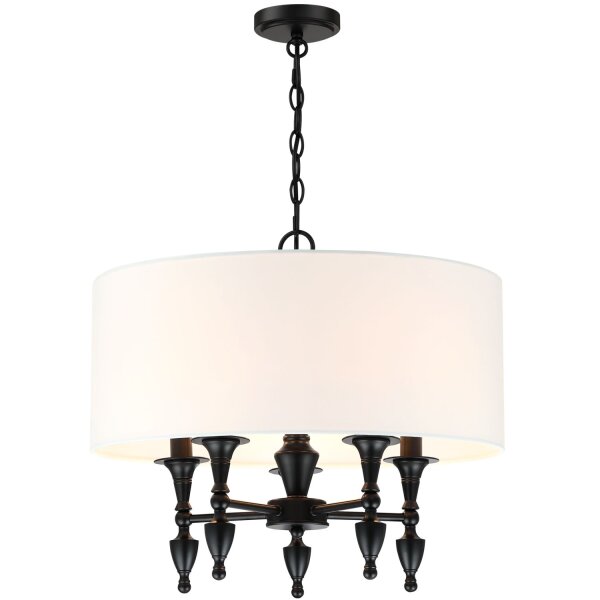 Hängeleuchte rund Ø 55 cm Metall Stoff 5x E14 Schwarz Weiß