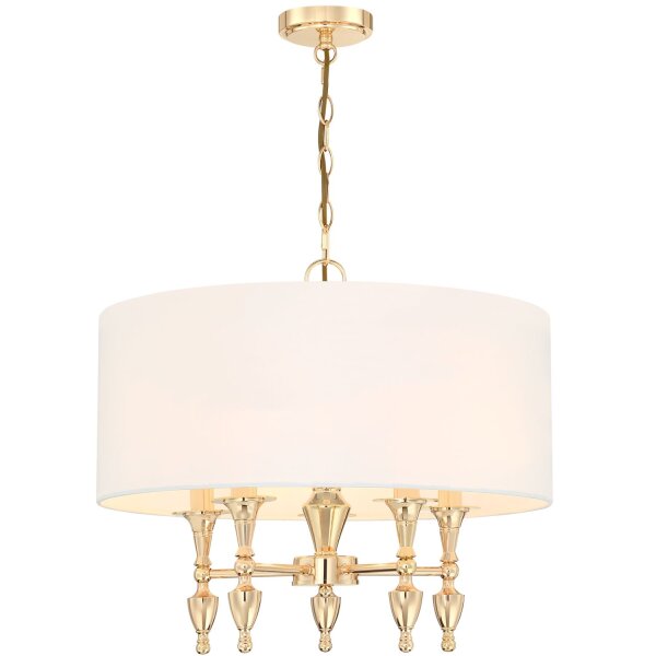 Pendelleuchte Stoff Metall E14 Ø 55 cm H: max. 2 min Gold Weiß