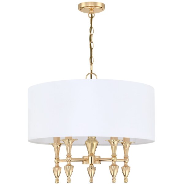 Pendelleuchte Stoff Metall E14 Ø 55 cm H: max. 2 min Gold Weiß