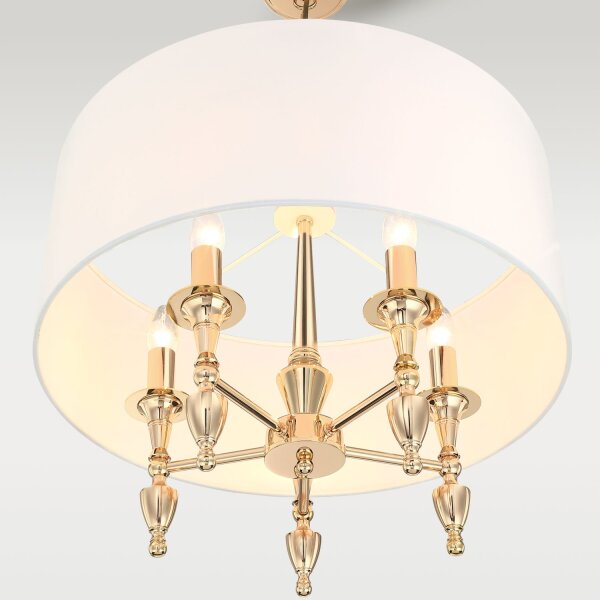 Pendelleuchte Stoff Metall E14 Ø 55 cm H: max. 2 min Gold Weiß