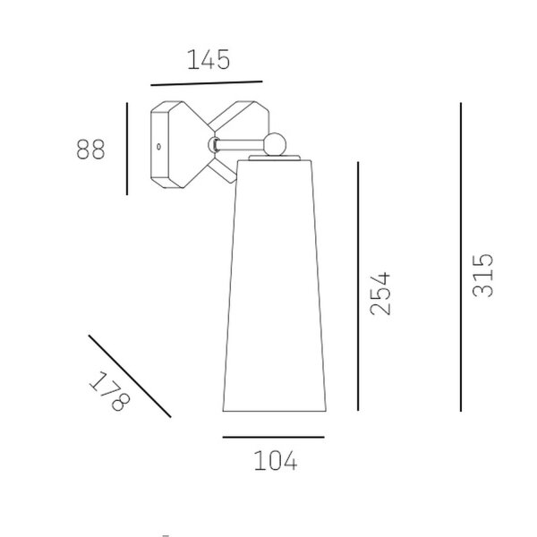 Wandleuchte E27 Metall Glas 31,5 cm hoch in Messing Weiß