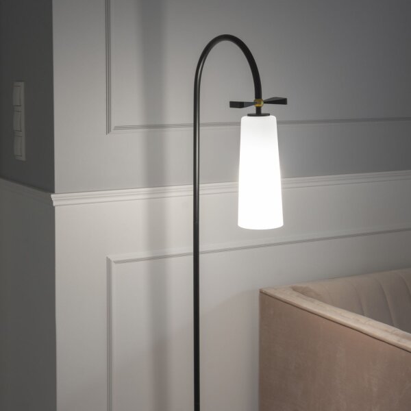 Stehlampe 150 cm Metall Glas E27 in Schwarz Weiß Messing