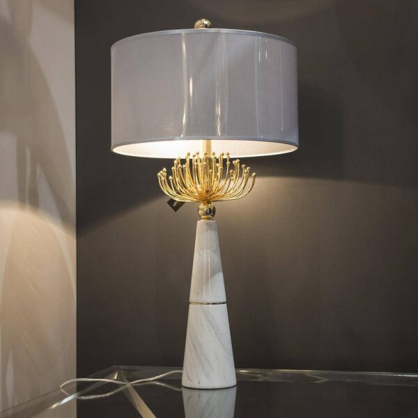 Tischlampe Marmor Fuß 81 cm hoch Weiß Grau Gold E27