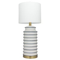 Tischlampe Keramik Stoff 61 cm hoch in Weiß Messing...