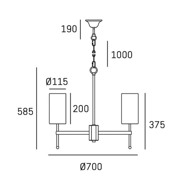 Kronleuchter mit Schirm Metall Stoff B: 70 cm E14 Nickel Weiß