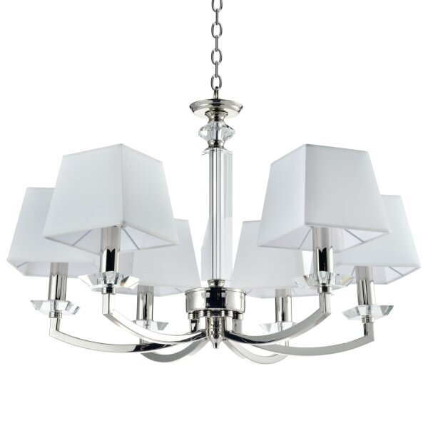 Kronleuchter Metall Stoff B: 70 cm Nickel Weiß E14 mit Schirm