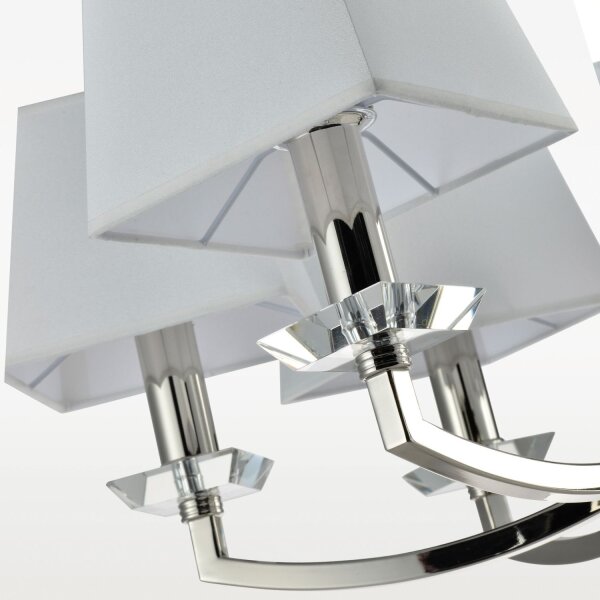 Kronleuchter Metall Stoff B: 70 cm Nickel Weiß E14 mit Schirm