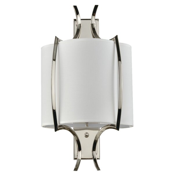 Wandlampe innen E14 H: 44 cm Nickel Weiß Metall Stoff