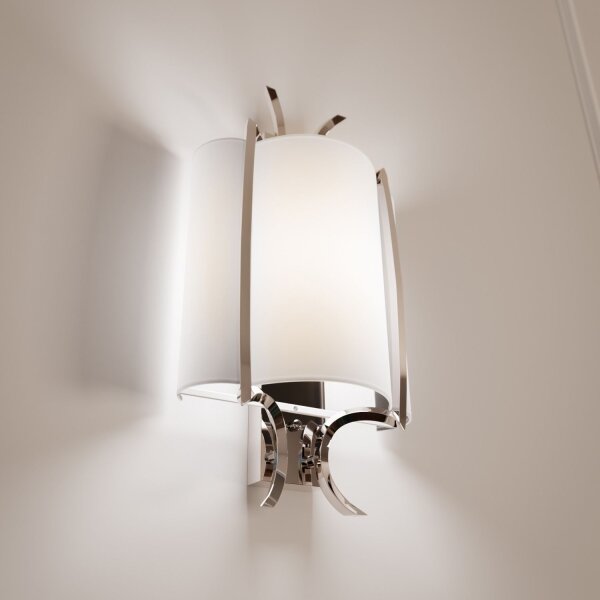 Wandlampe innen E14 H: 44 cm Nickel Weiß Metall Stoff