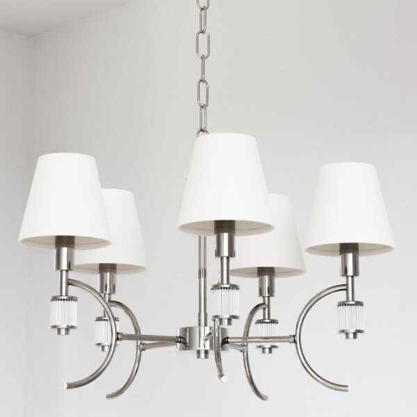 Kronleuchter mit Schirm Chrom Weiß B: 60 cm 5x E14 Modern