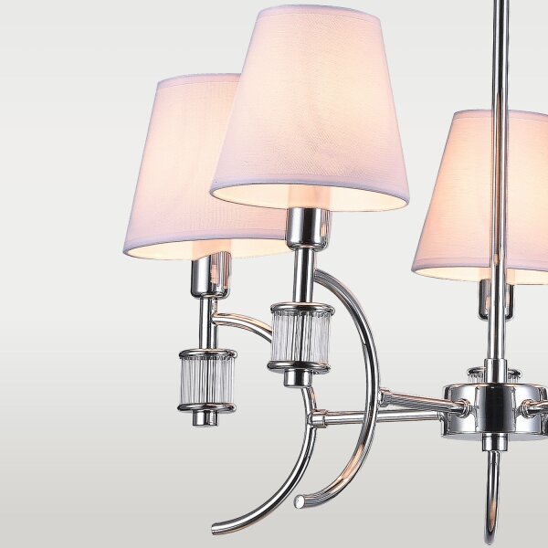 Kronleuchter mit Schirm Chrom Weiß B: 60 cm 5x E14 Modern