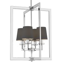 Pendelleuchte Chrom Schwarz B: 43 cm Metall Stoff 4x E14