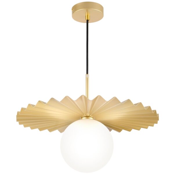 Pendelleuchte rund D: 40 cm Metall Glas G9 in Gold Weiß