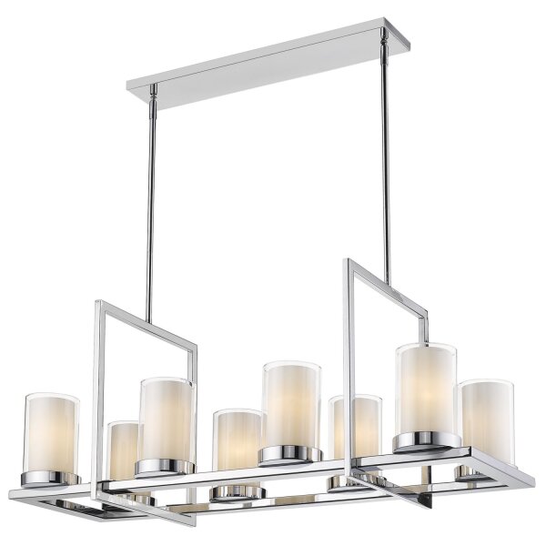 Hängelampe Metall Glas 99 cm breit 8x E27 Chrom Weiß