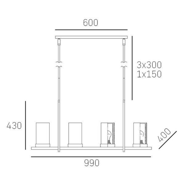 Hängelampe Metall Glas 99 cm breit 8x E27 Chrom Weiß