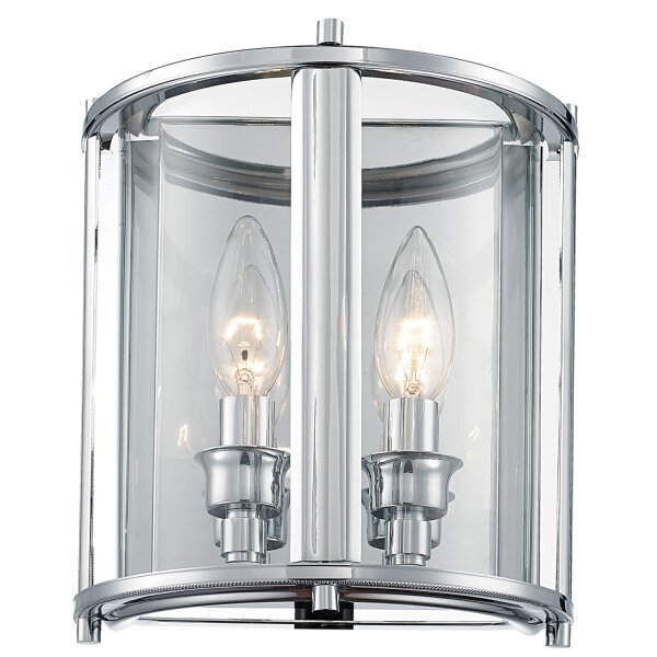 Wandlampe innen Metall Glas klein H: 23 cm Chrom 2x E14