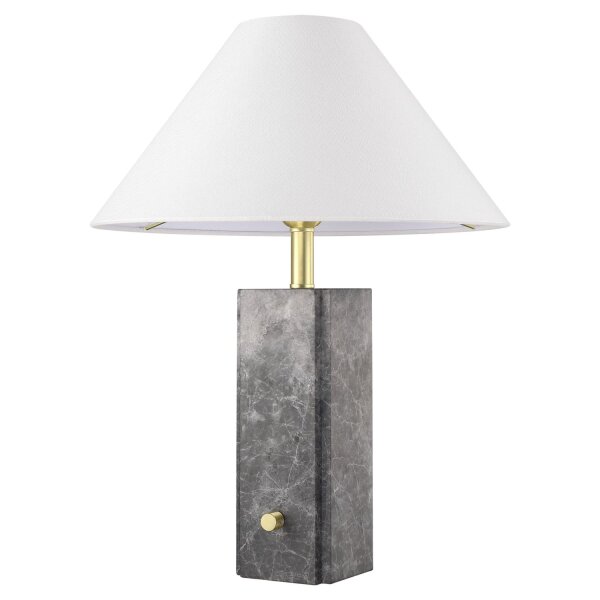 Tischlampe Marmor Stoff 50 cm in Grau Weiß Messing E27