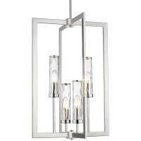Pendelleuchte Metall Glas in Nickel 43 cm breit 4x E14