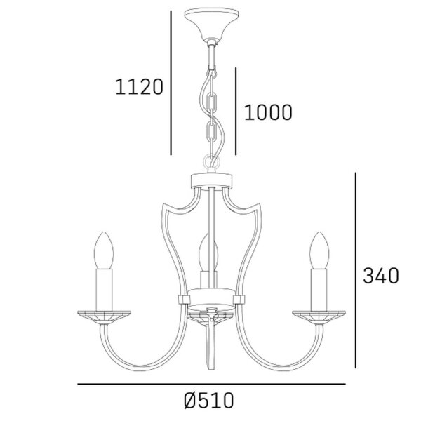 Kronleuchter Metall B: 51 cm E14 3-flammig in Chrom