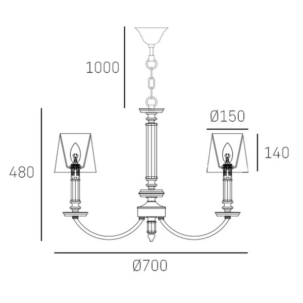 Kronleuchter mit Schirm B: 70 cm Nickel Weiß E14 Metall Stoff