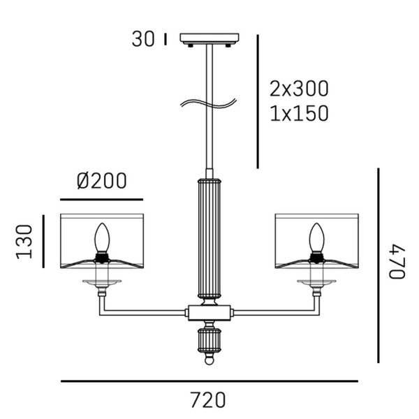 Pendelleuchte Metall Stoff Glas 2x E14 Messing Weiß L: 72 cm