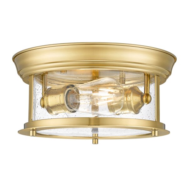 Deckenleuchte rund D: 28 cm in Messing 2x E27 Metall Glas