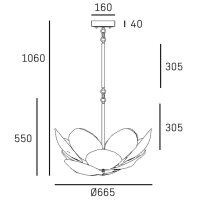 Hängelampe Metall Glas 66,5 cm breit in Messing 12x E14