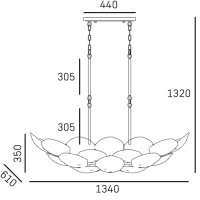 Hängeleuchte Glas Metall B: 134 cm H: max. 132 cm in...