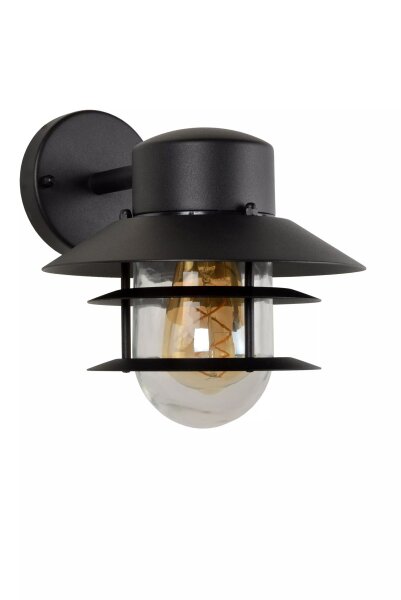 Außenlampe Wand Glas Aluminium Schwarz IP44 E27 Balkon