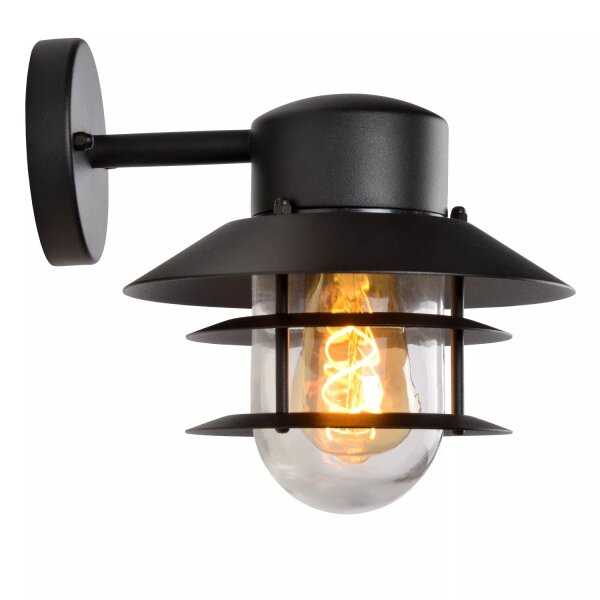 Außenlampe Wand Glas Aluminium Schwarz IP44 E27 Balkon
