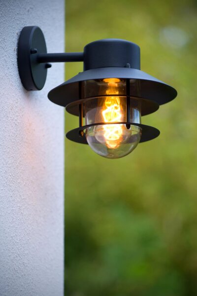Außenlampe Wand Glas Aluminium Schwarz IP44 E27 Balkon