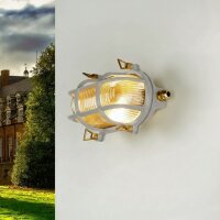 Wandlampe außen Messing Glas 21 cm breit IP64 Grau E27
