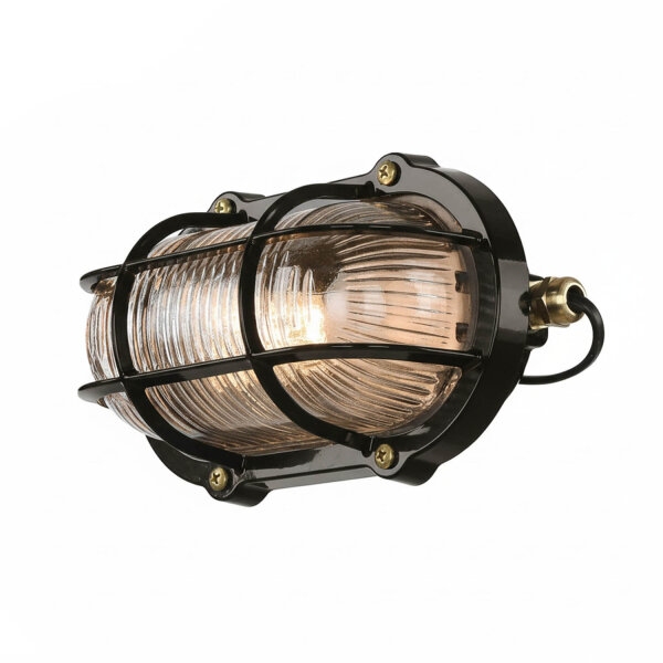 Wandlampe außen Messing massiv Glas 21 cm breit IP64