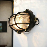Wandlampe au&szlig;en Messing massiv Glas 21 cm breit IP64