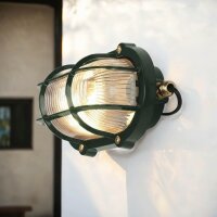 Au&szlig;enleuchte Wand Echt-Messing Glas E27 IP64 Gr&uuml;n