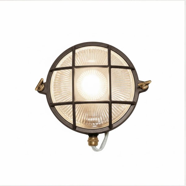 Kellerleuchte Glas Echt-Messing E27 IP64 D: 24 cm rund