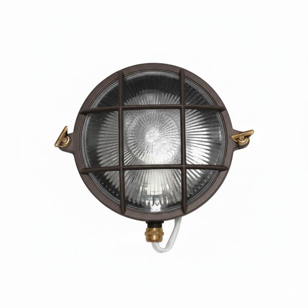 Kellerleuchte Glas Echt-Messing E27 IP64 D: 24 cm rund