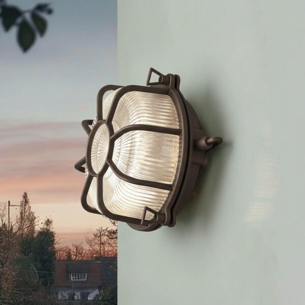 Außenlampe Wand Echt-Messing Glas rund D: 22 cm IP64