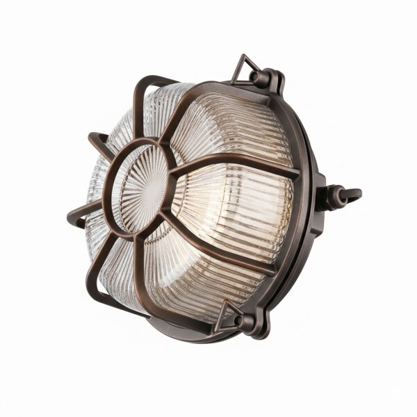 Außenlampe Wand Echt-Messing Glas rund D: 22 cm IP64