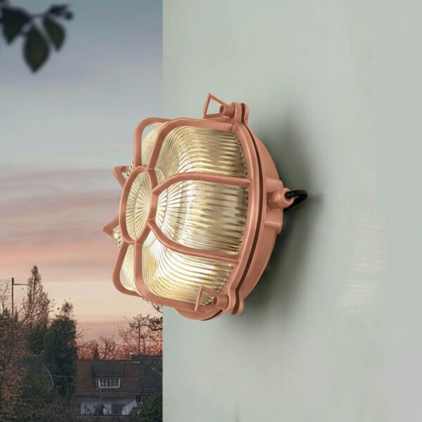 Außenleuchte Wand Messing Glas E27 IP64 rund Ø 22 cm