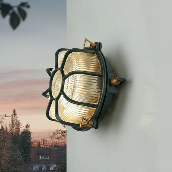 Kellerleuchte Messing massiv Glas E27 IP64 Ø 22 cm rund
