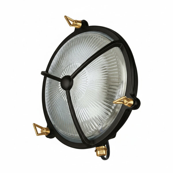 Wandlampe außen Messing massiv Glas Ø 21 cm rund IP64