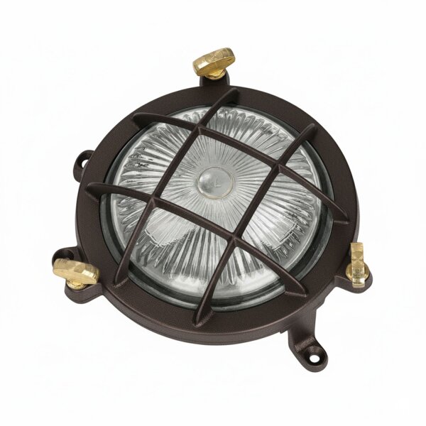 Wandlampe außen Echt-Messing Glas G9 IP44 Ø 14 cm rund