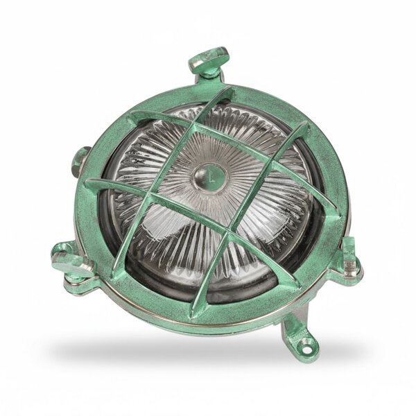 Kellerlampe Messing Glas G9 IP44 D: 14 cm rund Maritim